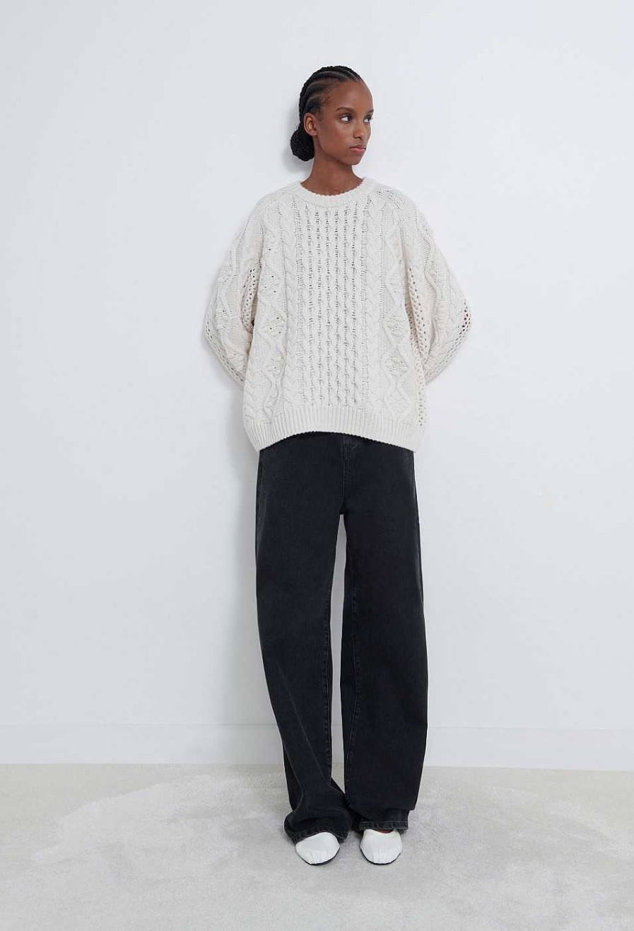 Essentials Loulou Studio | Secas Cable Knit Wool Cashmere Sweater Ivory