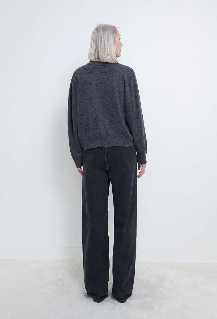 Essentials Loulou Studio | Forana Polo Cashmere Knit Anthracite Melange