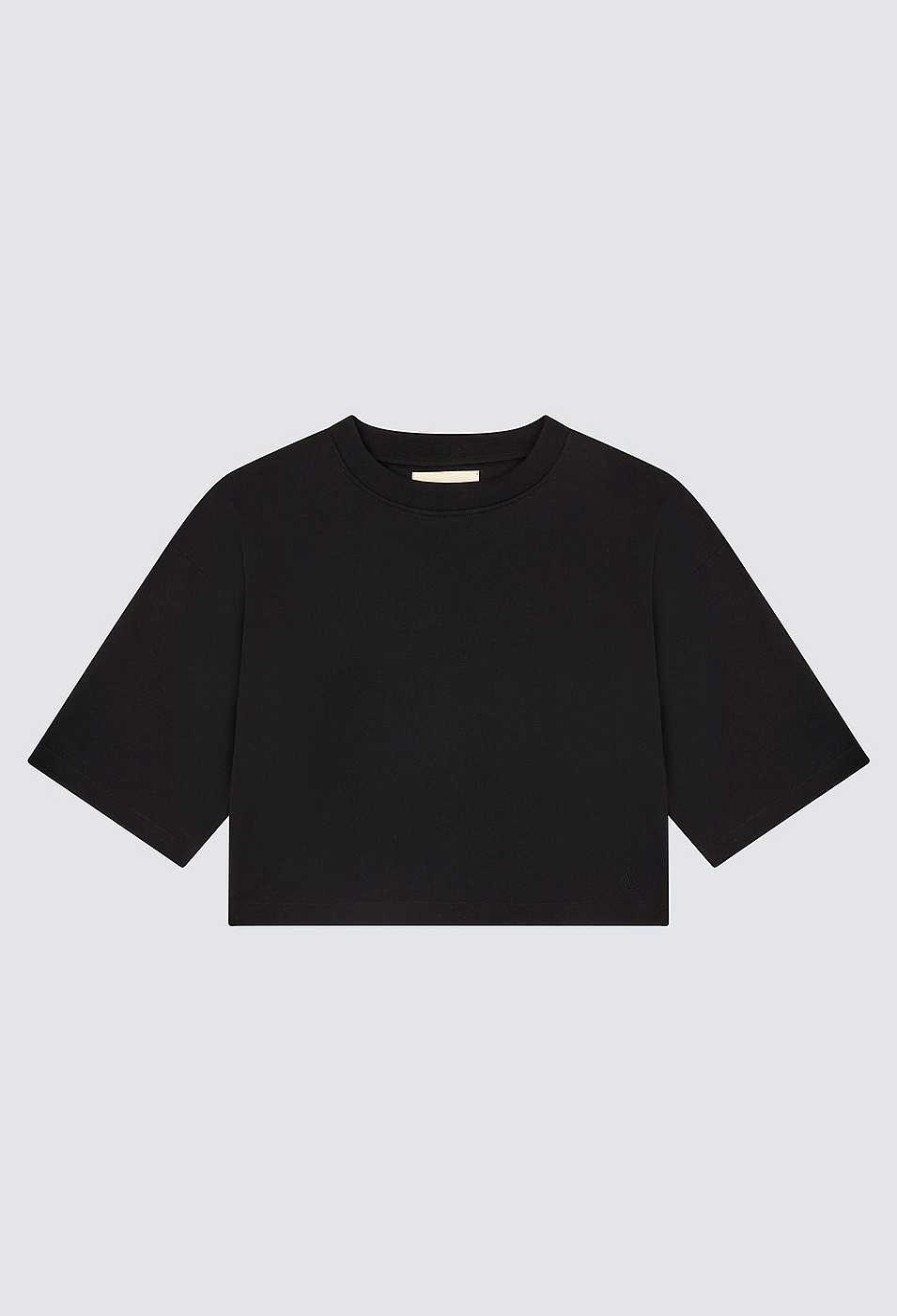 Essentials Loulou Studio | Gupo Cropped Organic Cotton T-Shirt Black