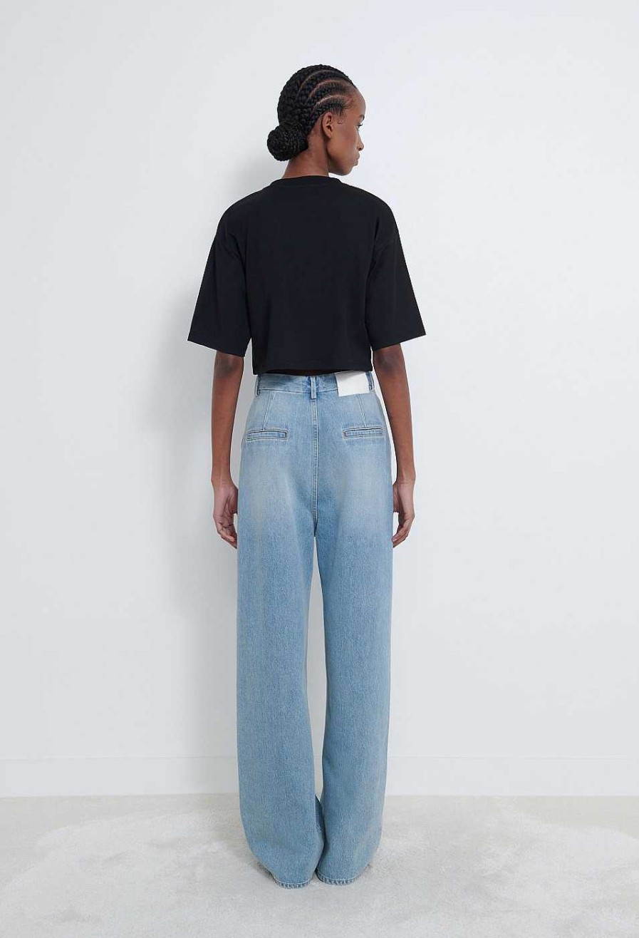 Essentials Loulou Studio | Gupo Cropped Organic Cotton T-Shirt Black