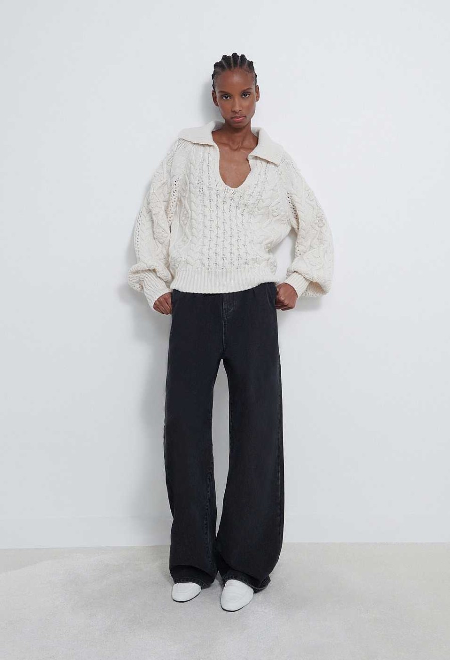 Clothing Loulou Studio | Rammu Cable Knit Wool Cashmere Sweater Ivory