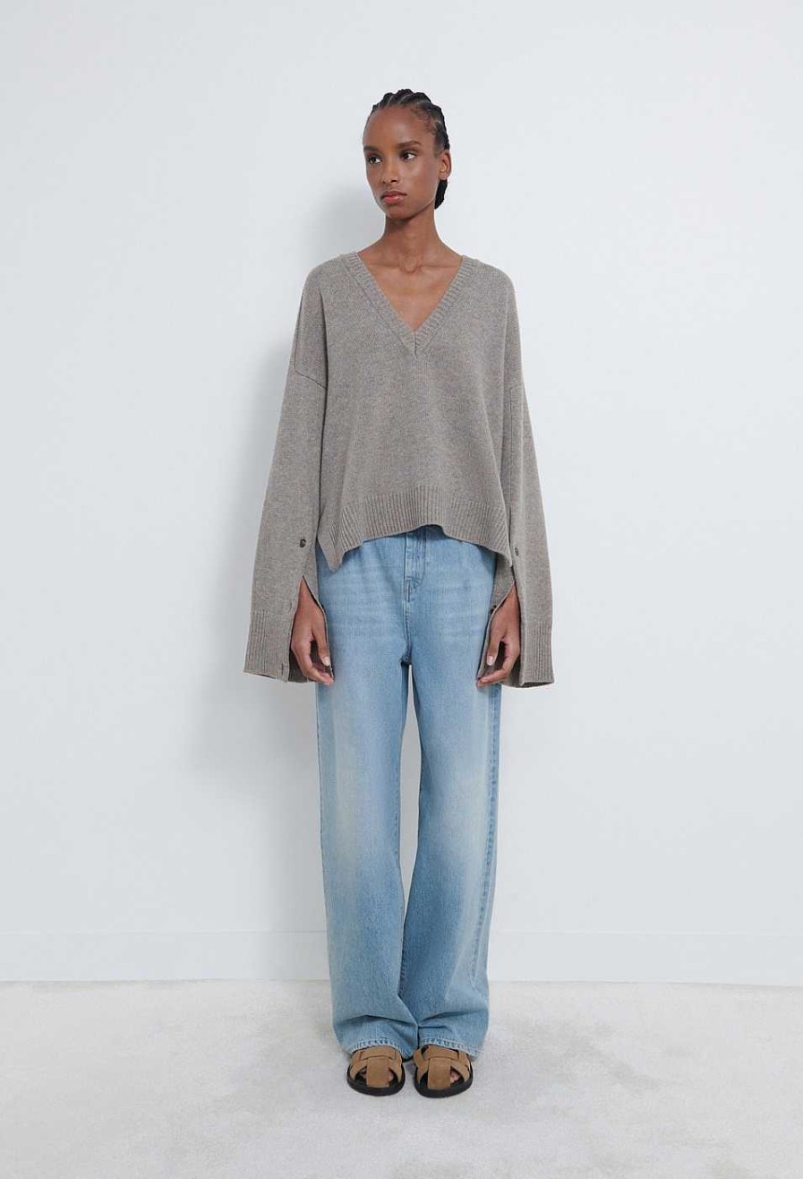 Clothing Loulou Studio | Rike V Neck Wool Cashmere Sweater Ashes Melange