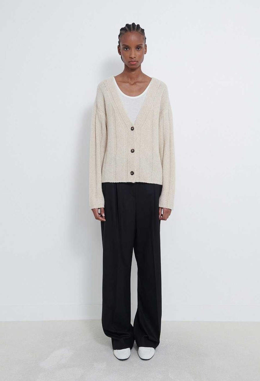 Clothing Loulou Studio | Borgan Cashmere Blend Cardigan Cream