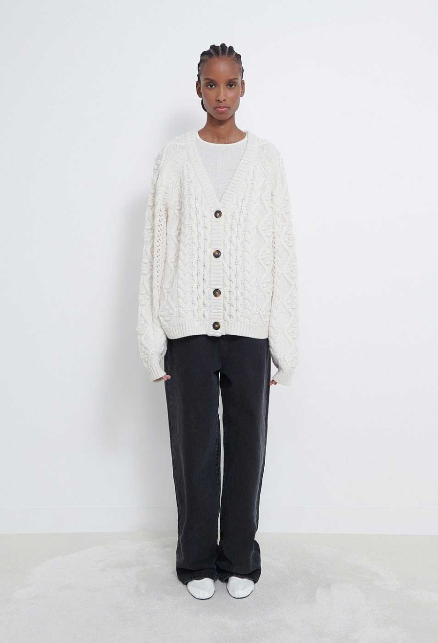 Clothing Loulou Studio | Kuma Cable Knit Wool Cashmere Cardigan Ivory