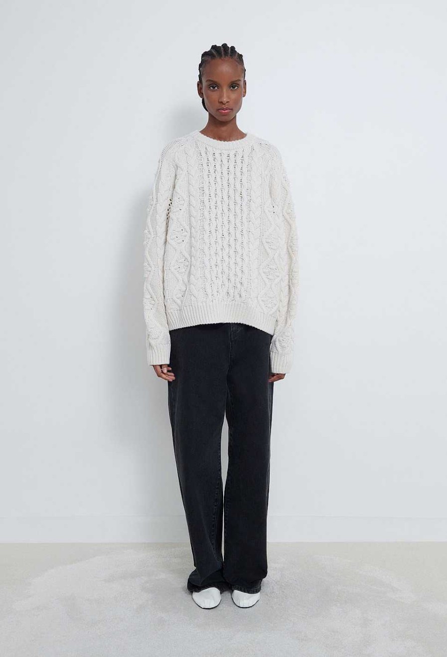 Essentials Loulou Studio | Secas Cable Knit Wool Cashmere Sweater Ivory