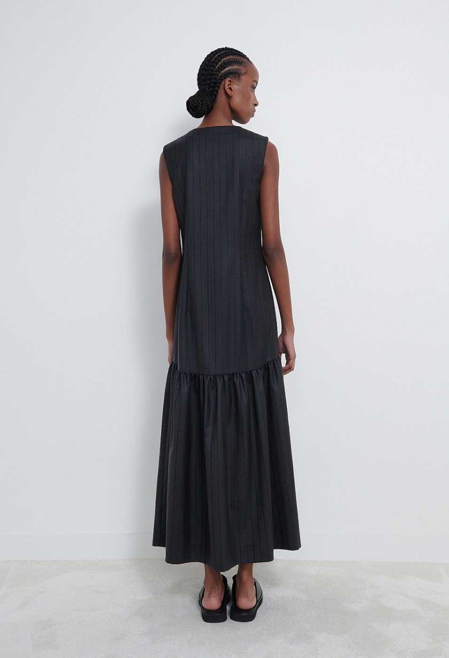 Clothing Loulou Studio | Liro Wool Twill Dress Black Stripes