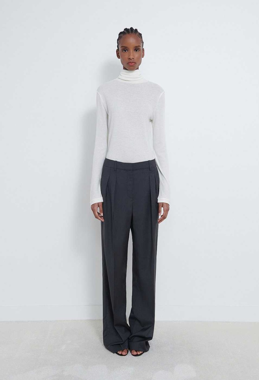 Clothing Loulou Studio | Sbiru Wide-Leg Wool Trousers Grey Anthracite