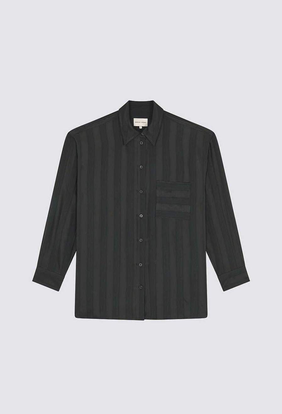 Clothing Loulou Studio | Grant Fluid Satin Shirt Grey Anthracite