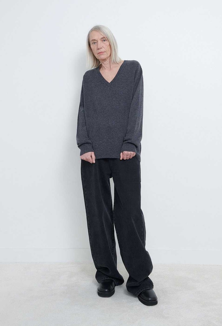 Clothing Loulou Studio | Serafini V Neck Cashmere Sweater Anthracite Melange