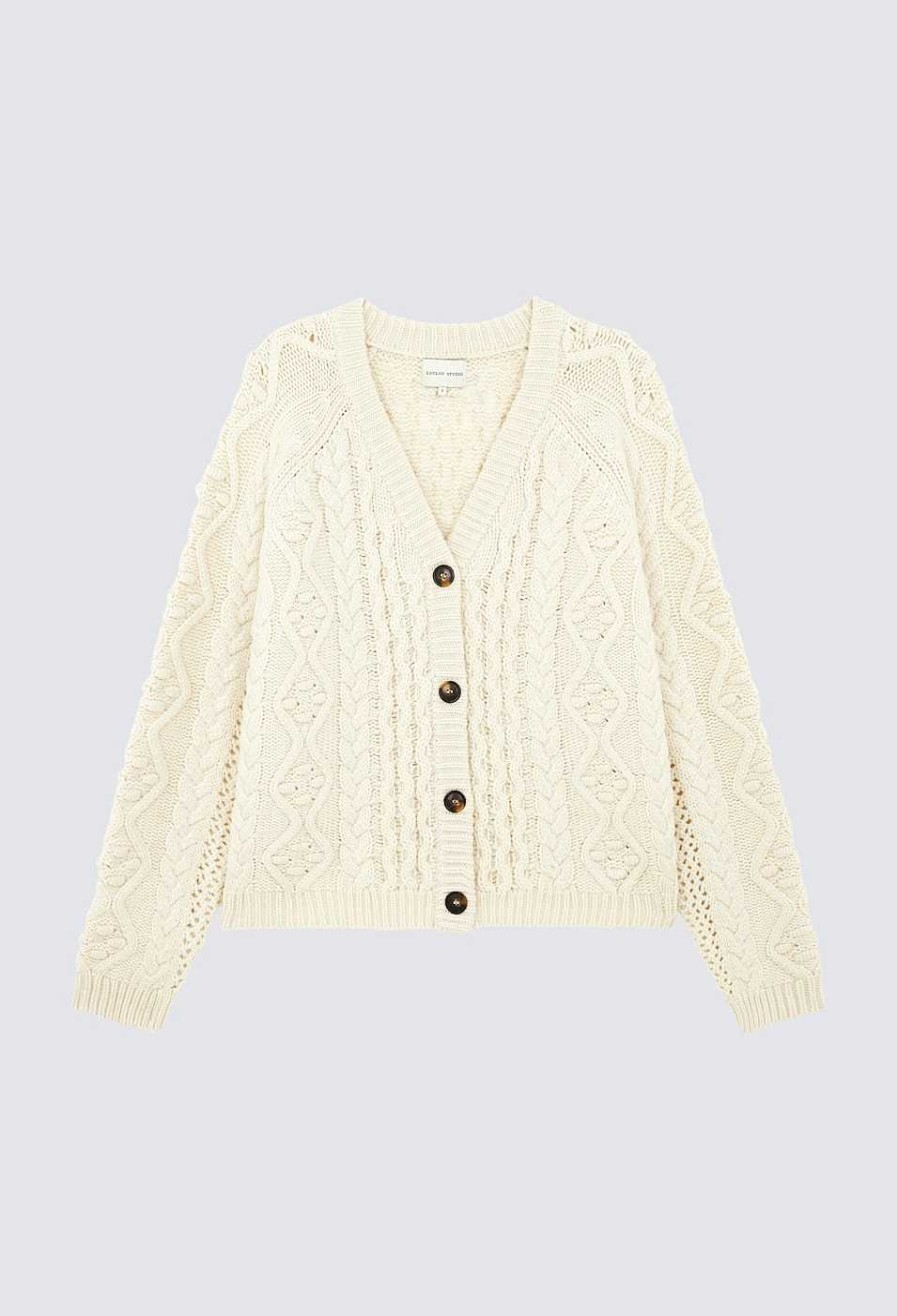 Clothing Loulou Studio | Kuma Cable Knit Wool Cashmere Cardigan Ivory