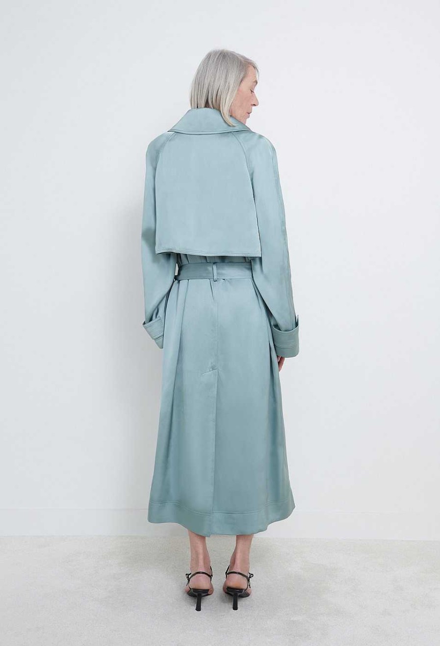 Clothing Loulou Studio | Lonna Satin Trench Coat Aqua