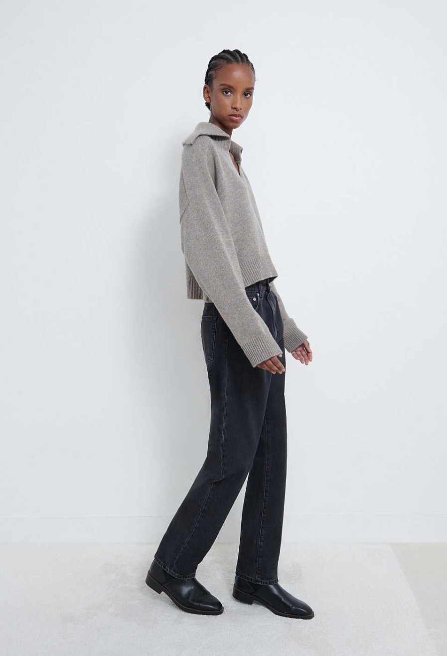 Clothing Loulou Studio | Aksi Polo Neck Wool Cashmere Sweater Ashes Melange