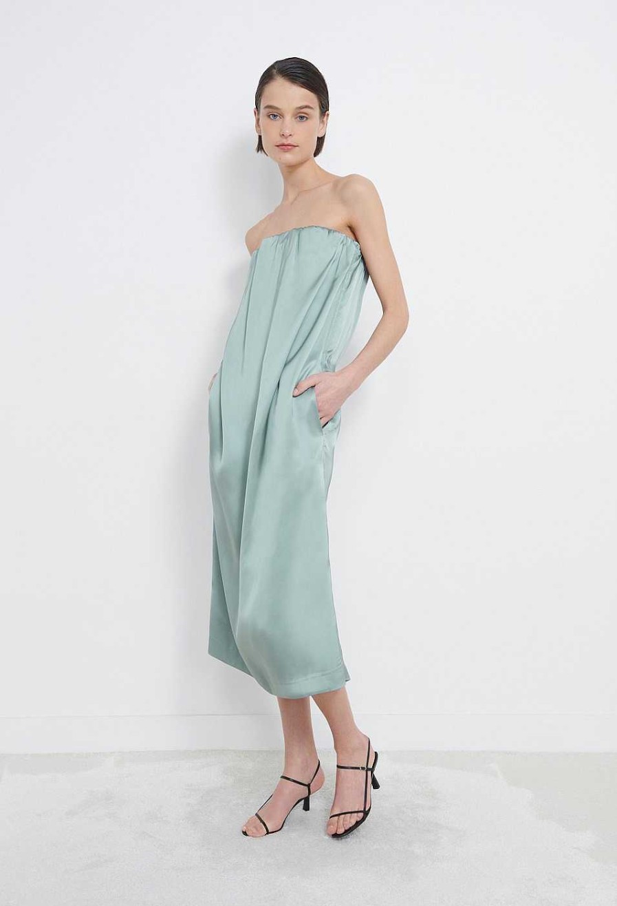 Clothing Loulou Studio | Siple Satin Bustier Dress Aqua