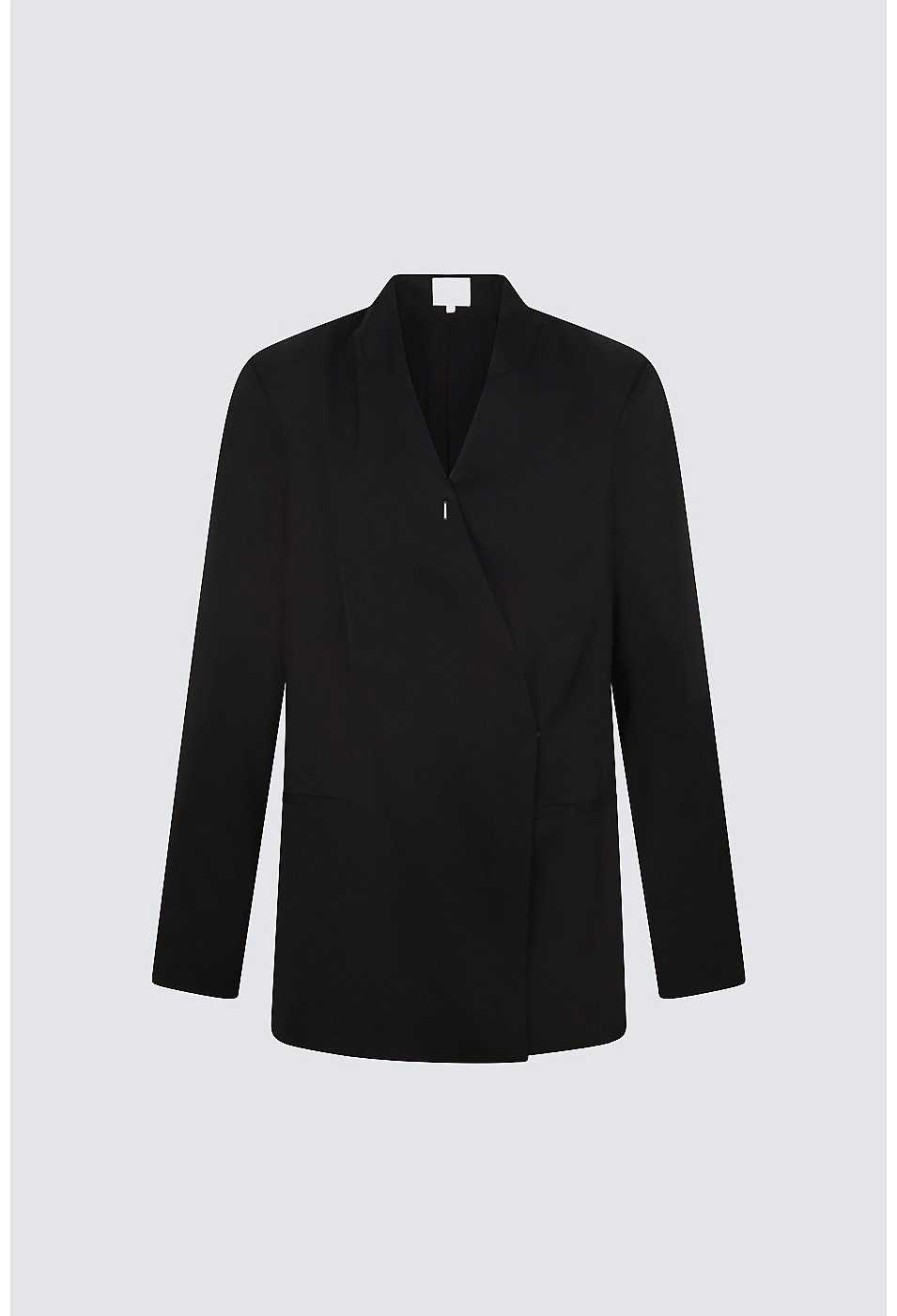 Clothing Loulou Studio | Sandyato Fluid Twill Cross-Front Blazer Black