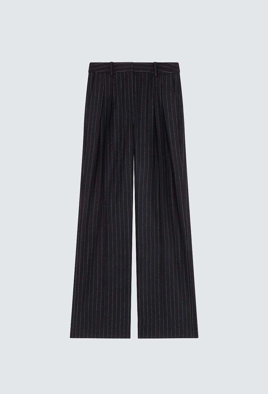 Clothing Loulou Studio | Amoya Pinstripe Flannel Wide-Leg Trousers Navy Stripes