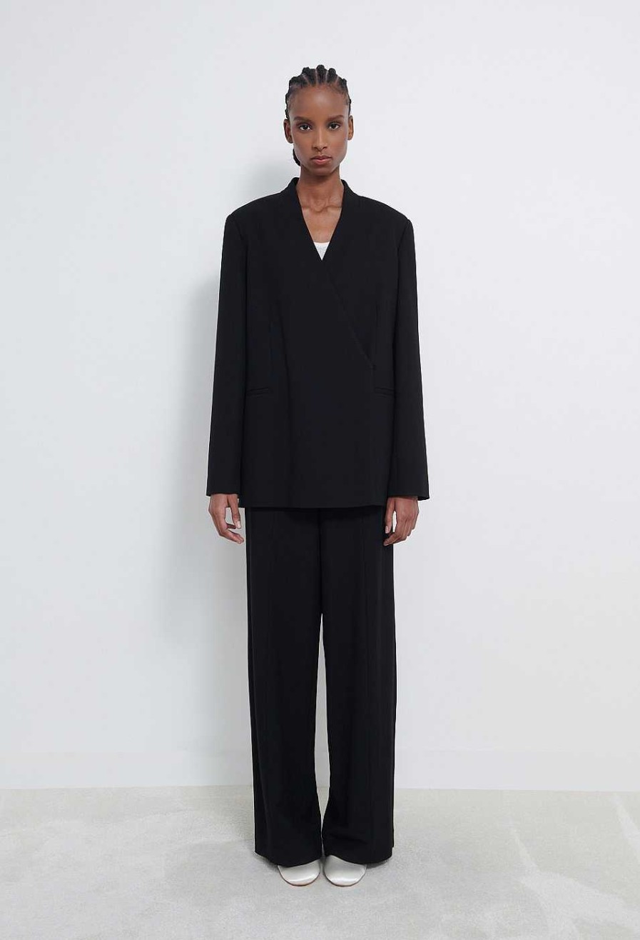 Clothing Loulou Studio | Sandyato Fluid Twill Cross-Front Blazer Black