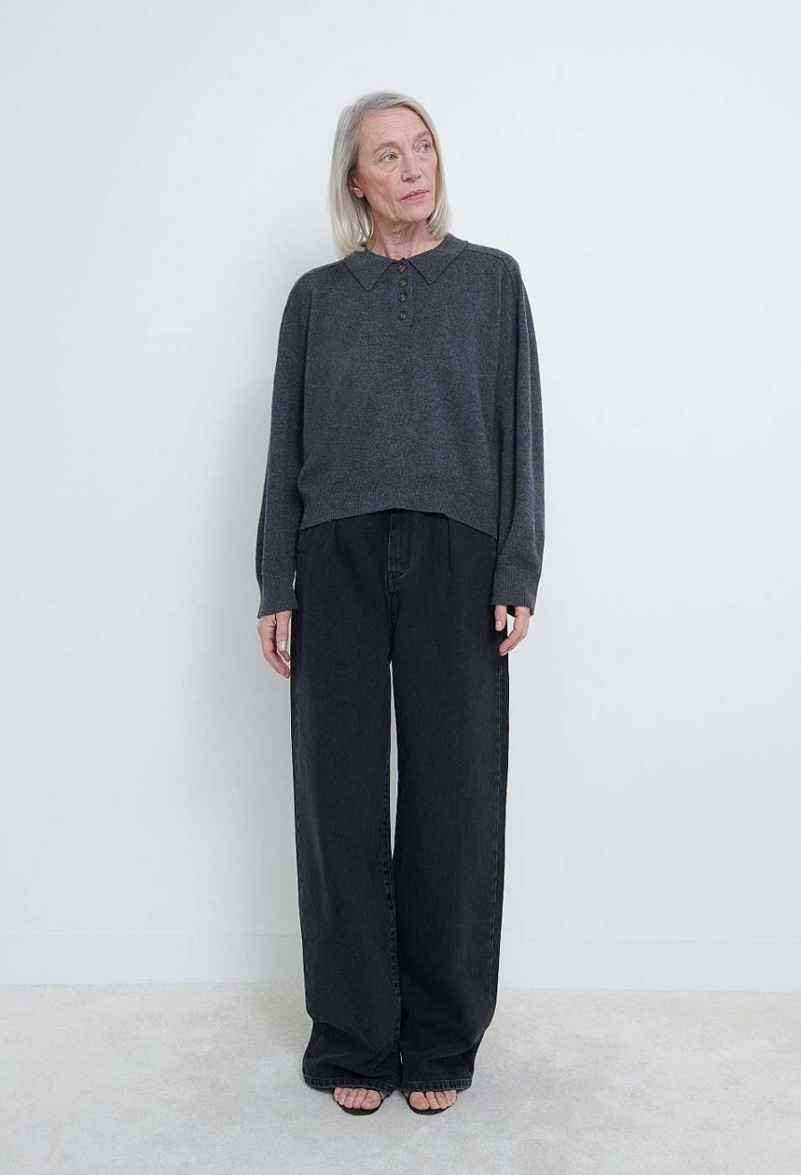 Essentials Loulou Studio | Forana Polo Cashmere Knit Anthracite Melange