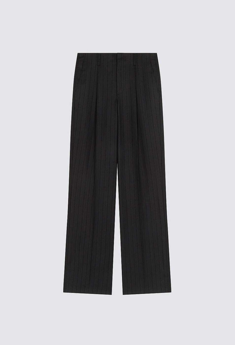 Clothing Loulou Studio | Avira Wool Twill Straight-Leg Trousers Black Stripes