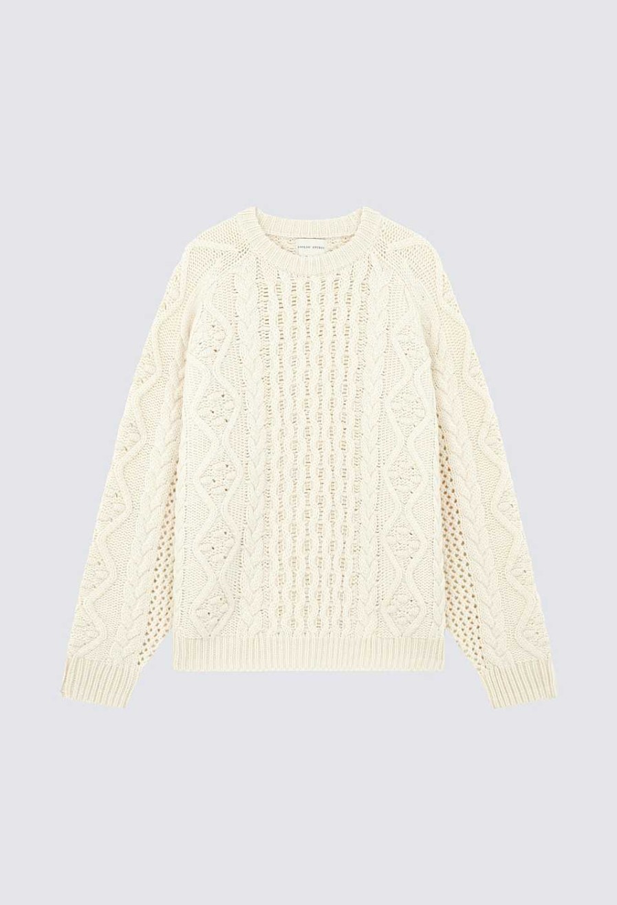 Essentials Loulou Studio | Secas Cable Knit Wool Cashmere Sweater Ivory