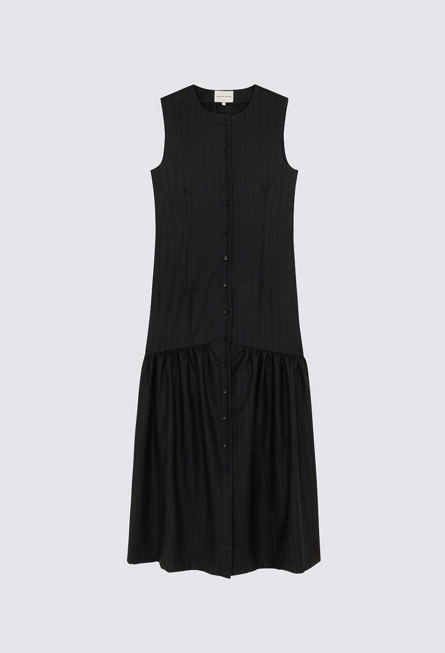 Clothing Loulou Studio | Liro Wool Twill Dress Black Stripes