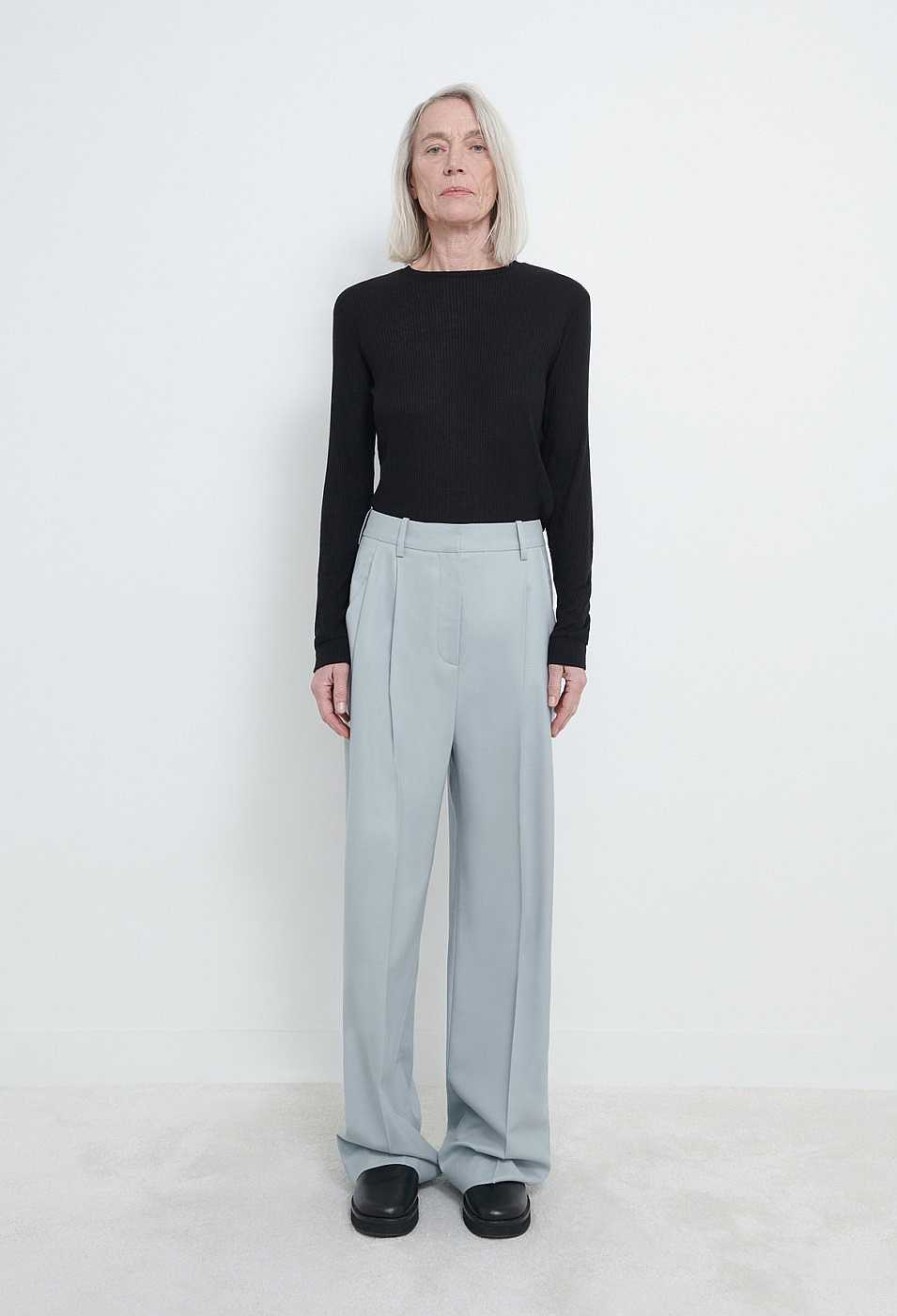 Clothing Loulou Studio | Solo Light Flannel Twill Wide-Leg Trousers Bright Grey