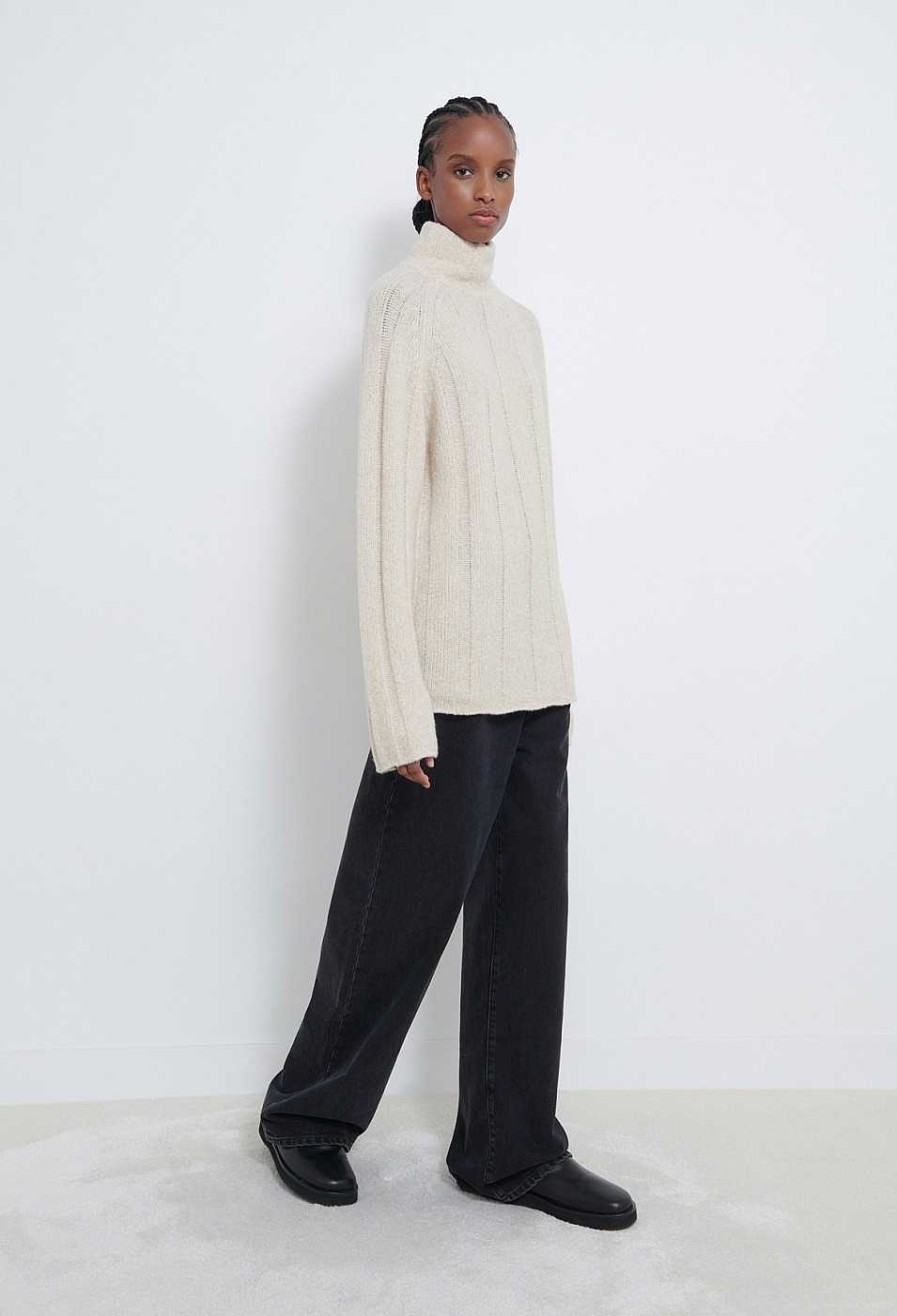 Clothing Loulou Studio | Donna Mock Neck Cashmere Blend Sweater Cream