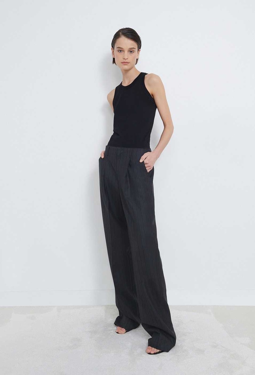 Clothing Loulou Studio | Avira Wool Twill Straight-Leg Trousers Black Stripes