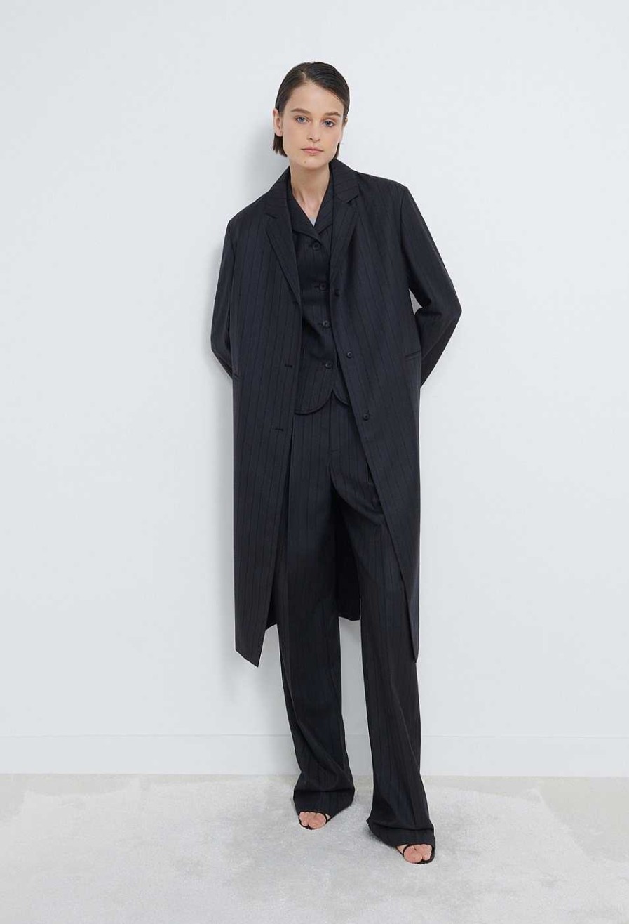 Clothing Loulou Studio | Devon Wool Twill Coat Black Stripes