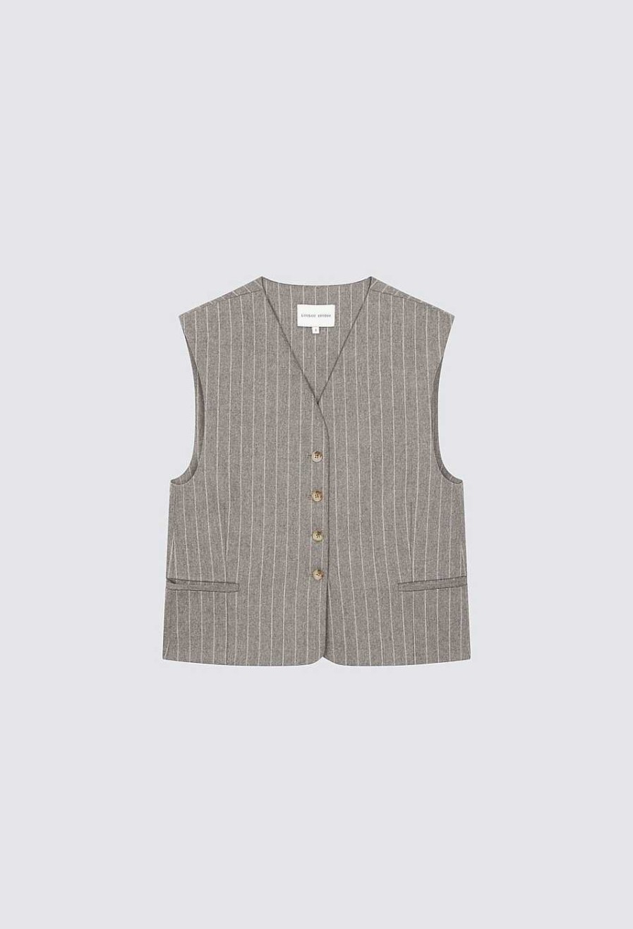 Clothing Loulou Studio | Smith Pinstripe Flannel Vest Beige Stripes