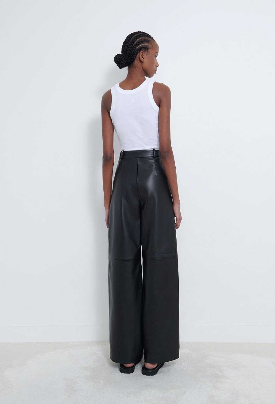 Essentials Loulou Studio | Noro Wide-Leg Leather Trousers Black