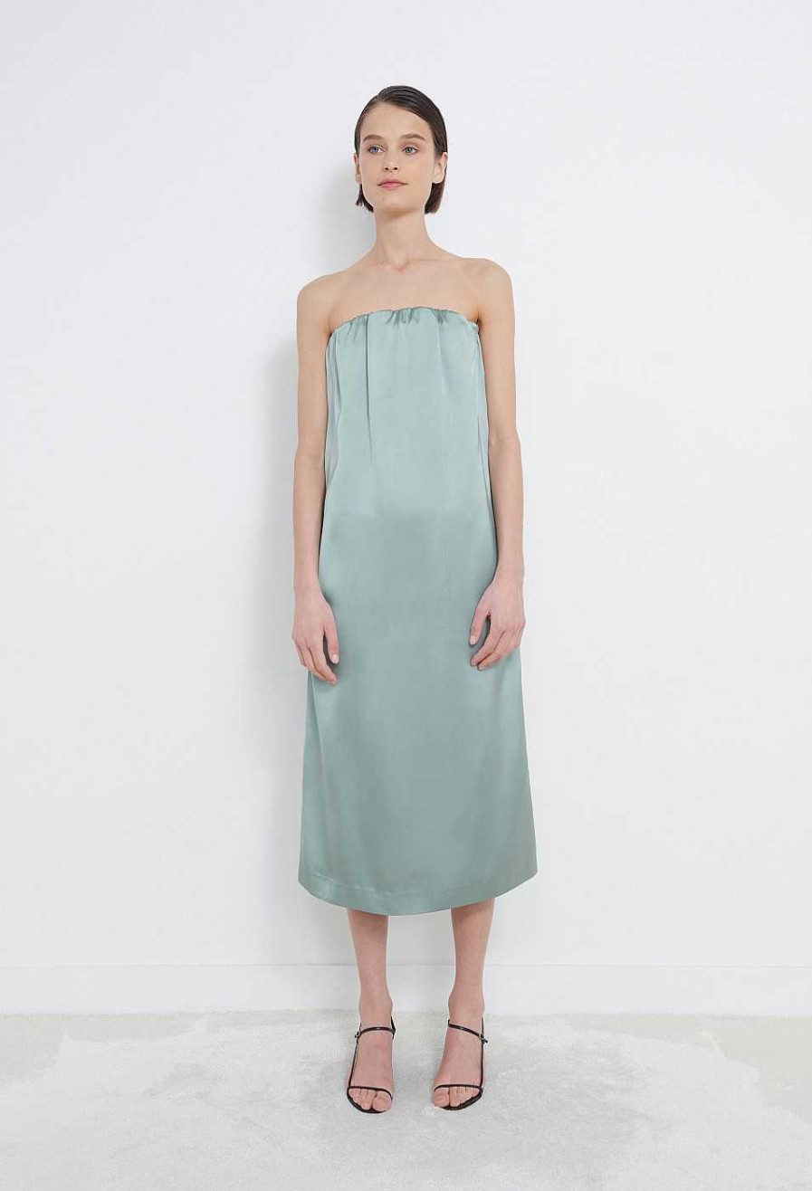 Clothing Loulou Studio | Siple Satin Bustier Dress Aqua