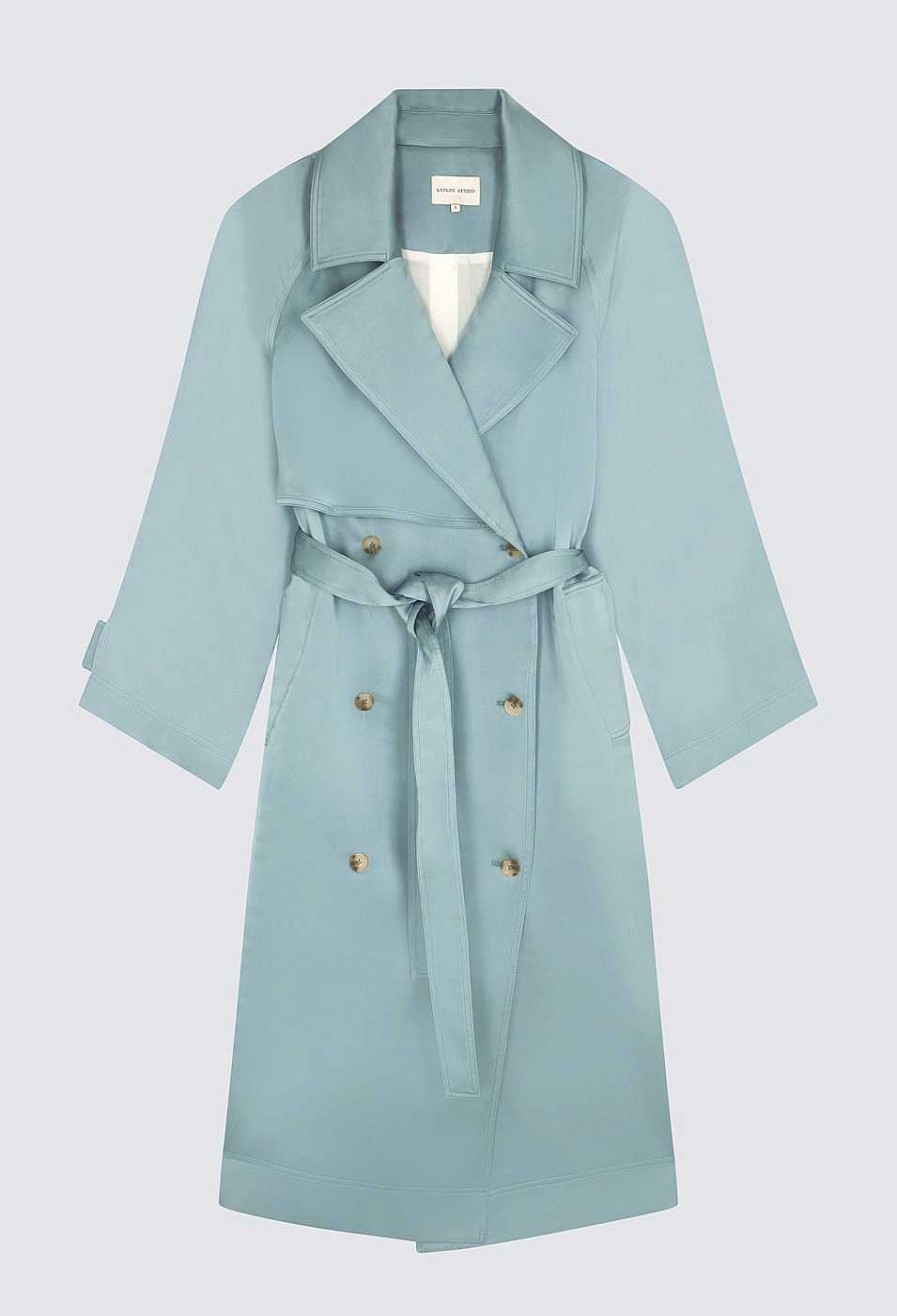 Clothing Loulou Studio | Lonna Satin Trench Coat Aqua