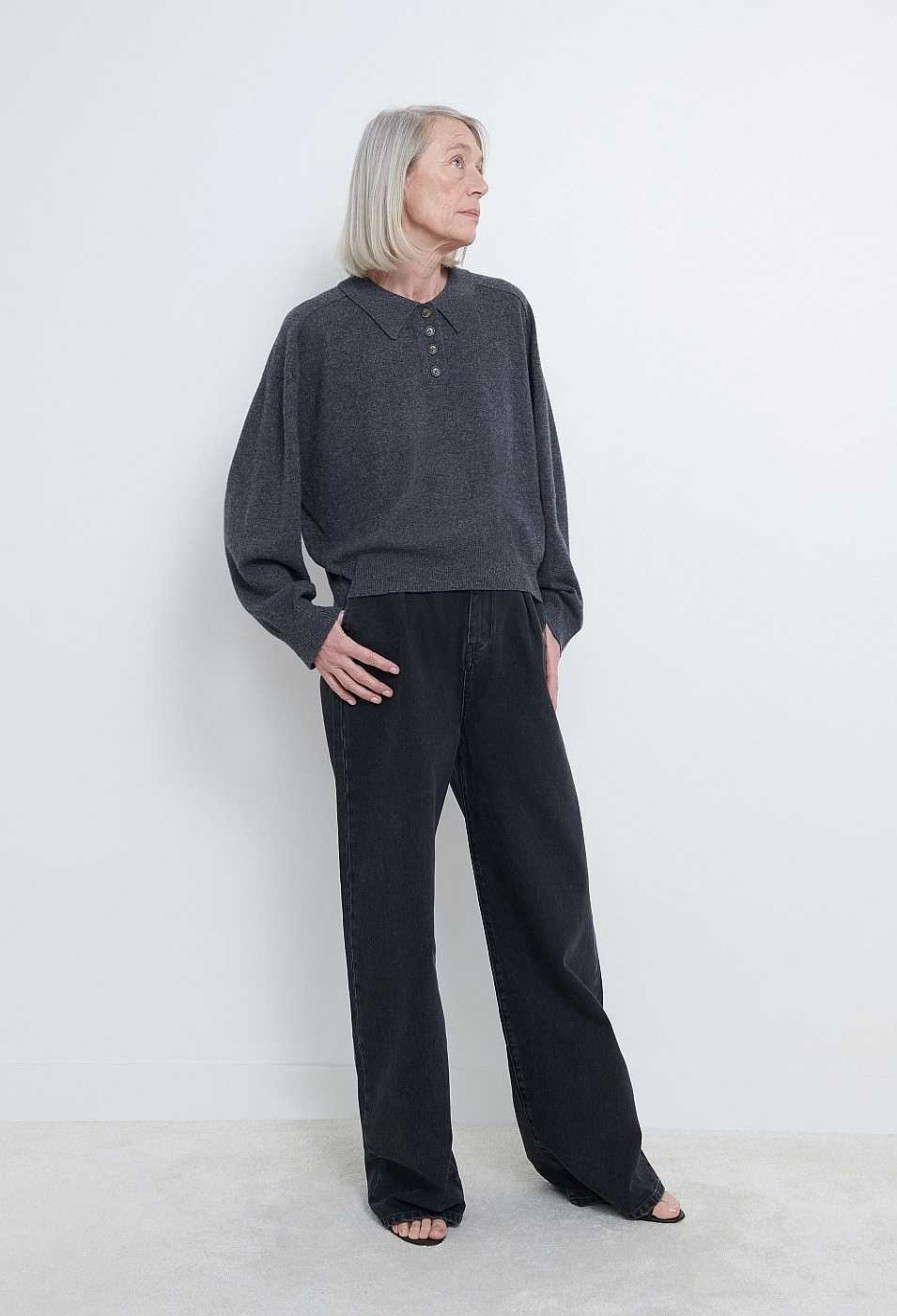 Essentials Loulou Studio | Forana Polo Cashmere Knit Anthracite Melange