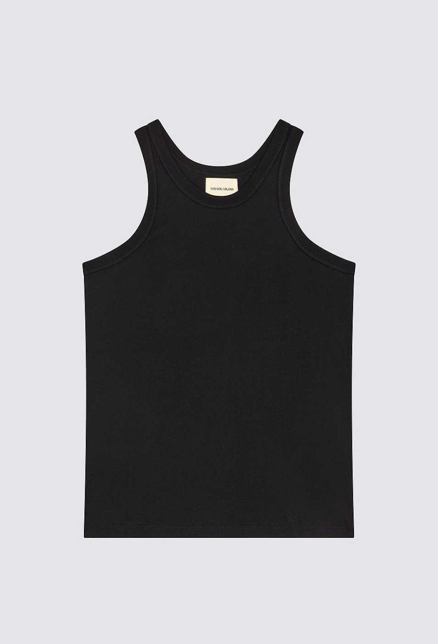 Essentials Loulou Studio | Poso Organic Cotton Tank Top Black