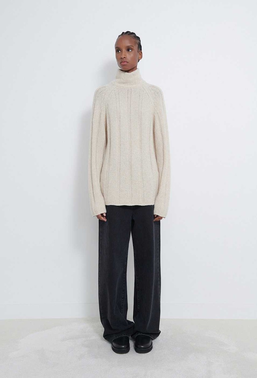 Clothing Loulou Studio | Donna Mock Neck Cashmere Blend Sweater Cream